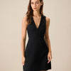 Vestido Mini Sin Mangas Negro con Escote en V para Mujeres