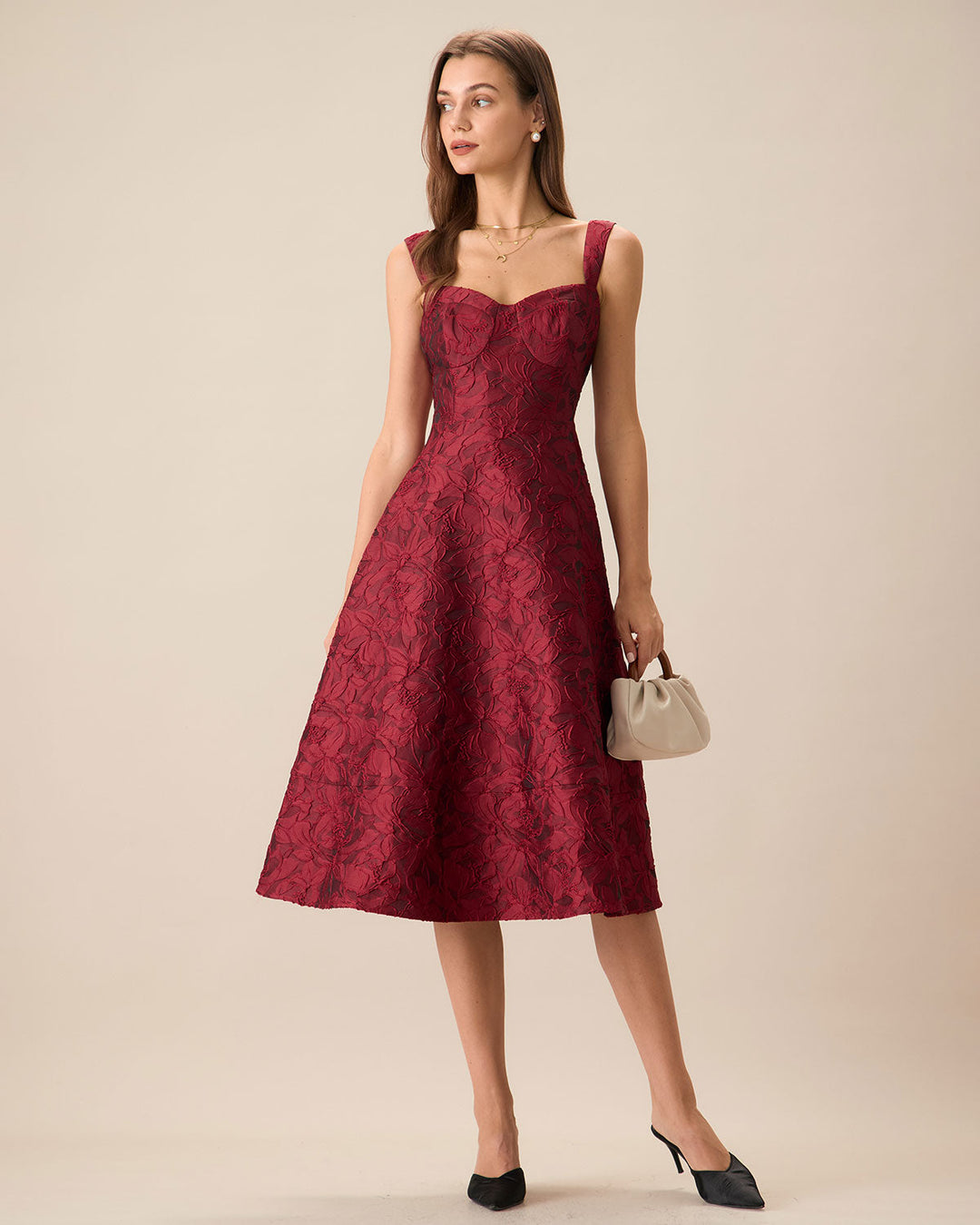 El Vestido Midi Jacquard Rojo Sweetheart