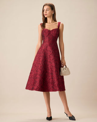 El Vestido Midi Jacquard Rojo Sweetheart