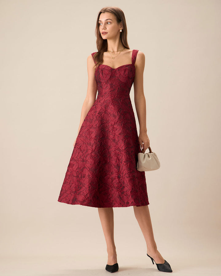El Vestido Midi Jacquard Rojo Sweetheart
