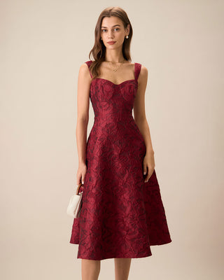 El Vestido Midi Jacquard Rojo Sweetheart