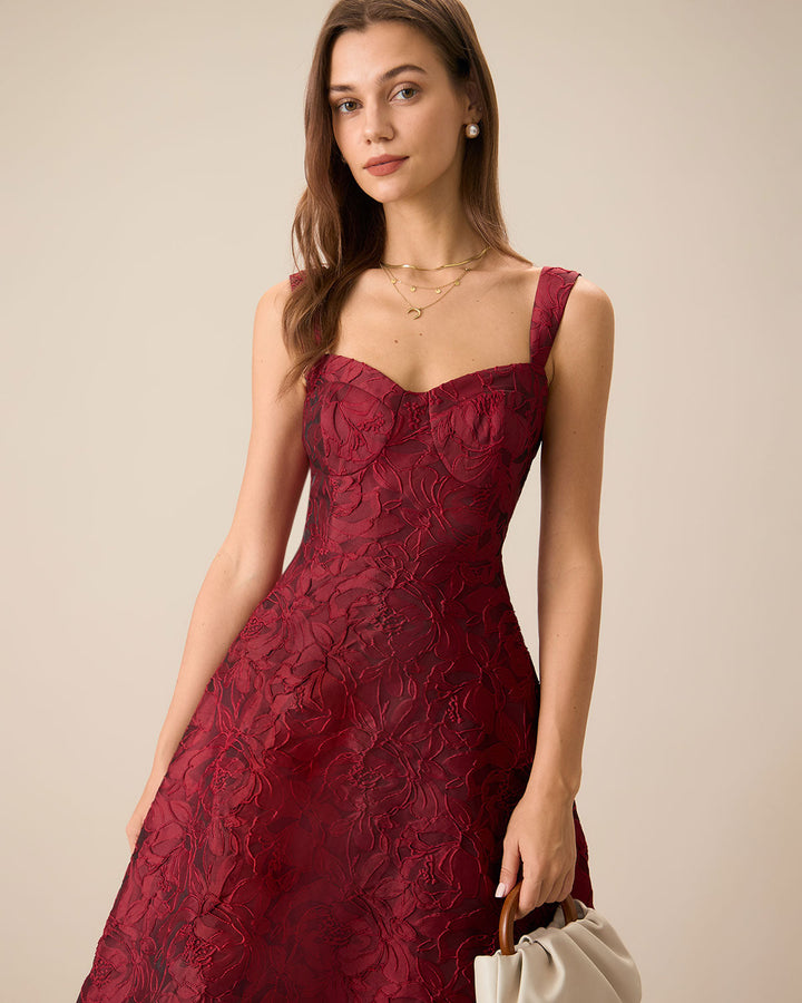 El Vestido Midi Jacquard Rojo Sweetheart