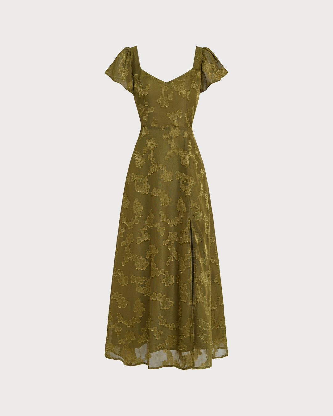Vestido Maxi Jacquard Verde Corazón