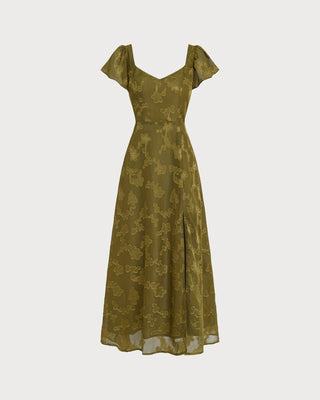 Vestido Maxi Jacquard Verde Corazón