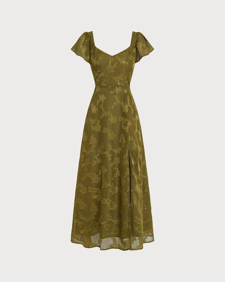 Vestido Maxi Jacquard Verde Corazón
