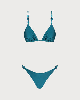 Conjunto de Bikini Triangular Arrugado Turquesa