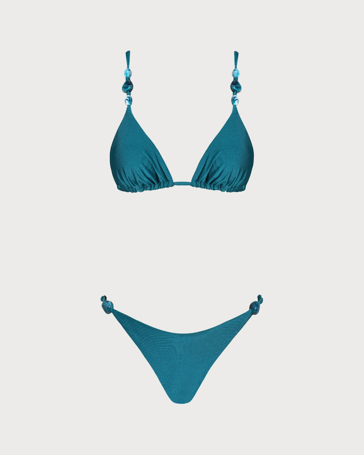 Conjunto de Bikini Triangular Arrugado Turquesa