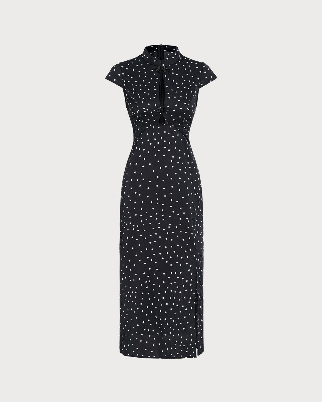 Vestido Midi de Lunares con Cuello Mandarin