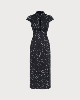 Vestido Midi de Lunares con Cuello Mandarin