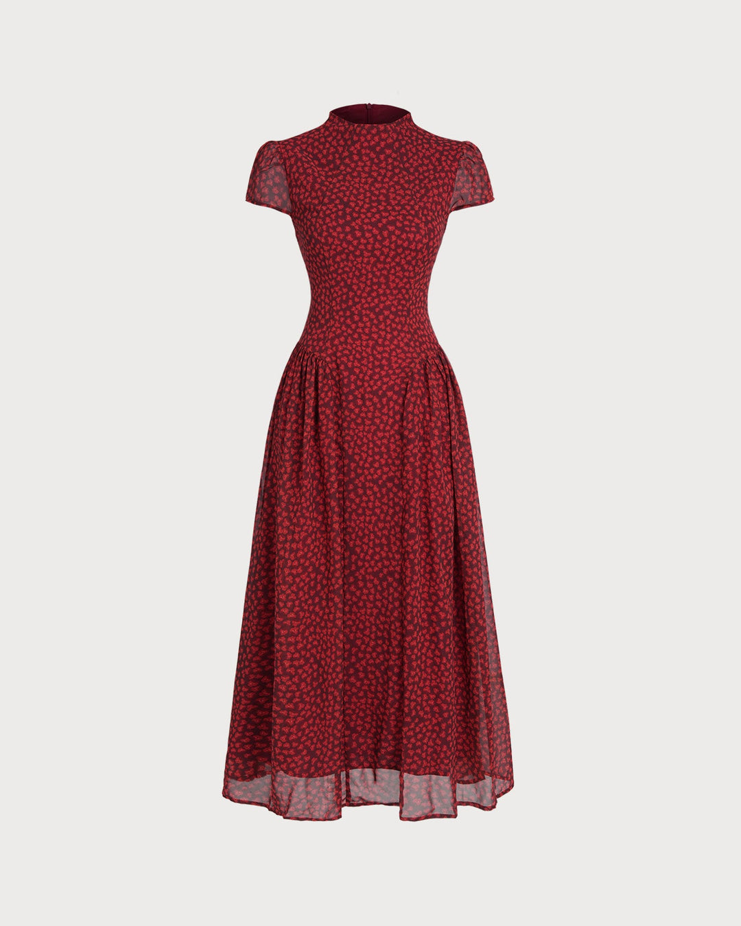 Vestido Maxi Floral de Manga Corta Roja