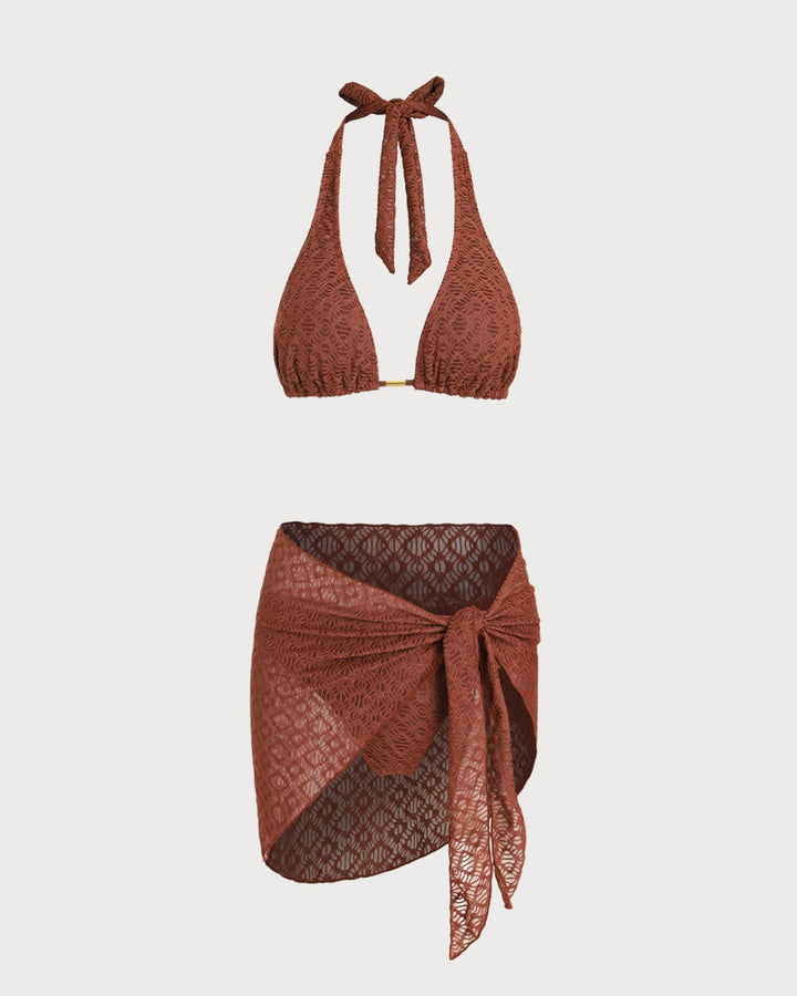 Conjunto de Tres Piezas Marrón Jacquard