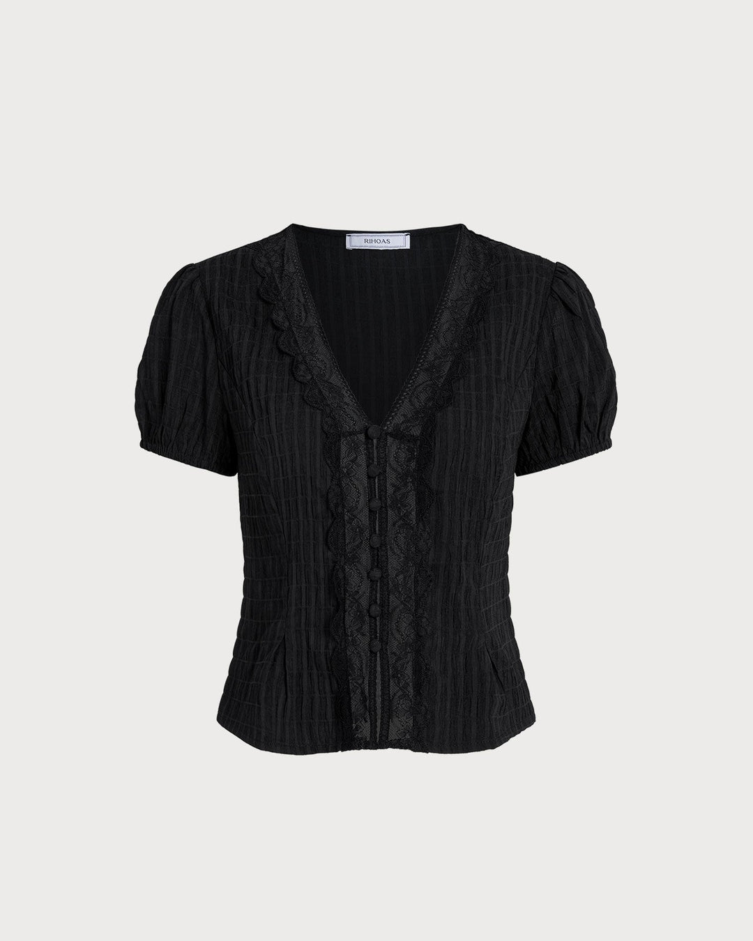 Blusa de Botones de Encaje Jacquard Negra