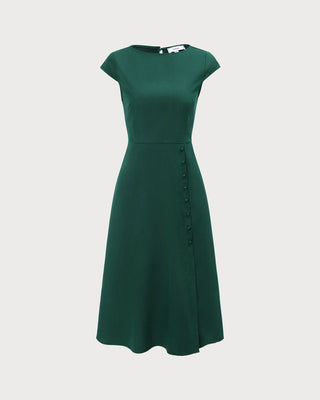 El Vestido Midi Verde con Escote Barco y Corte en la Espalda