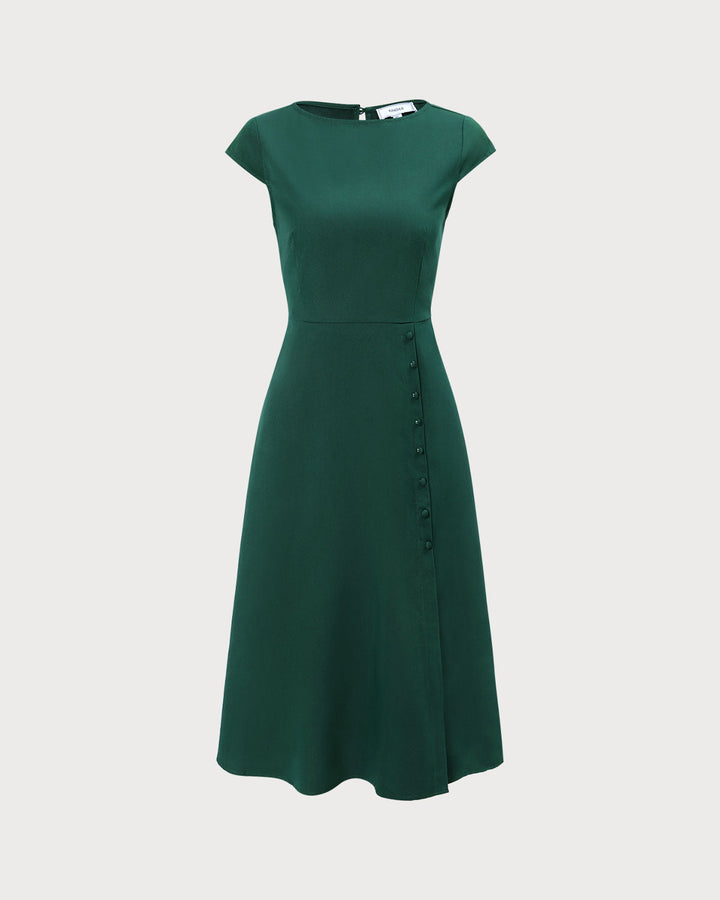 El Vestido Midi Verde con Escote Barco y Corte en la Espalda