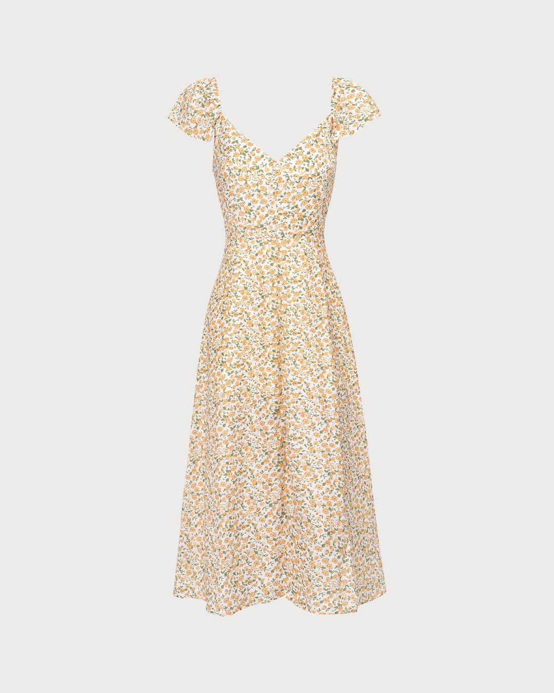 El Vestido Midi Floral Amarillo con Escote en V