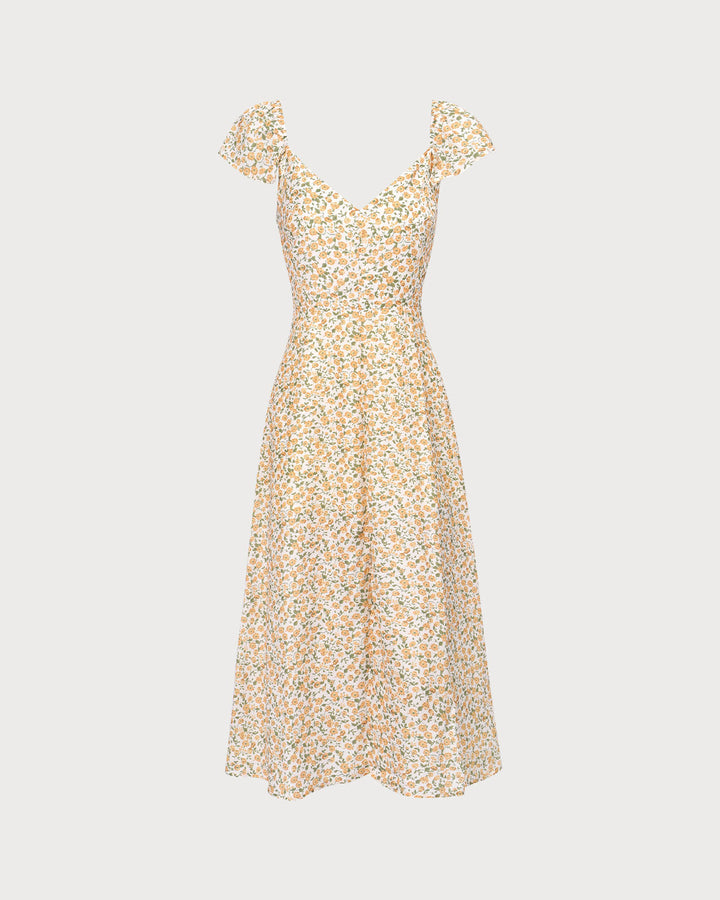 El Vestido Midi Floral Amarillo con Escote en V
