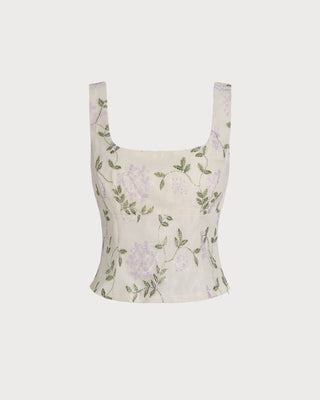 Top Sin Mangas Floral Beige