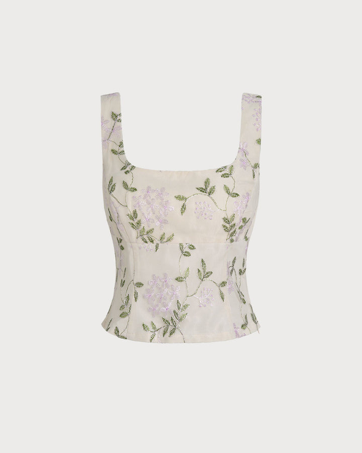 Top Sin Mangas Floral Beige