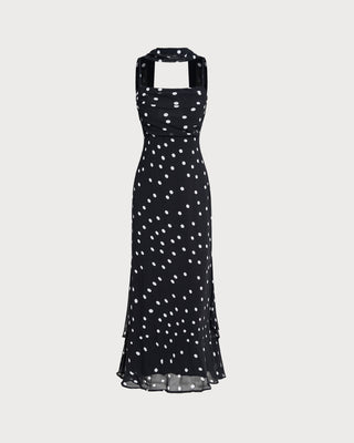 Vestido Maxi de Tirantes con Lunares Negros