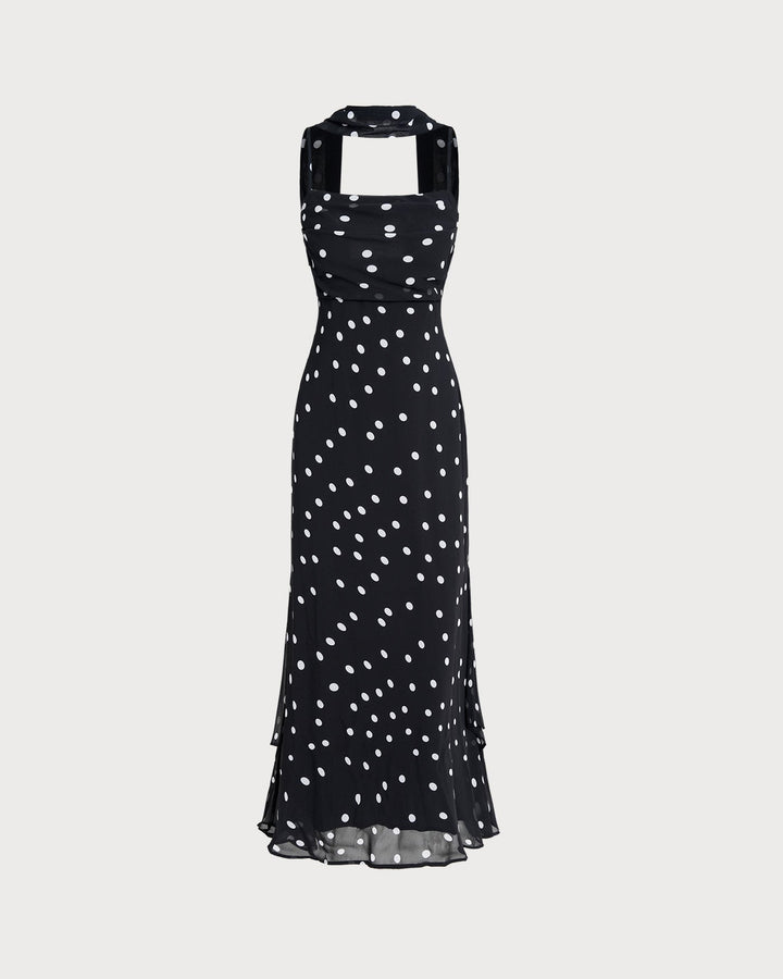 Vestido Maxi de Tirantes con Lunares Negros