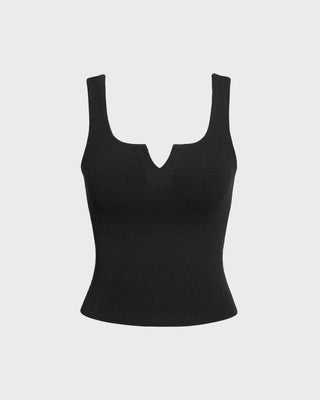 La Camiseta Sin Mangas de Punto Acanalado Negra