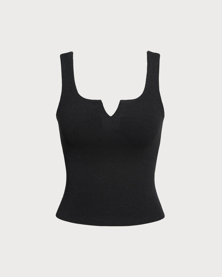 La Camiseta Sin Mangas de Punto Acanalado Negra
