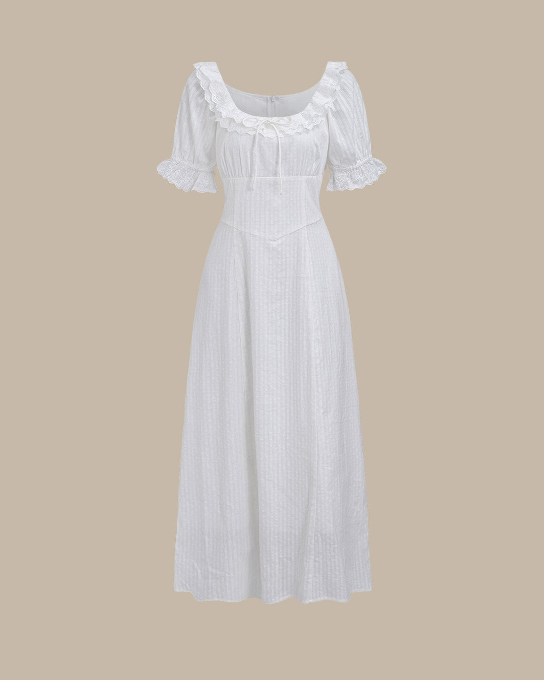 Vestido Maxi de Manga Abullonada con Bordado Blanco
