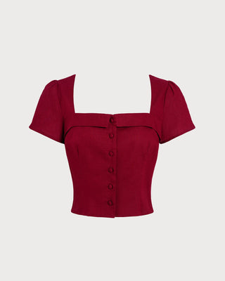 Blusa Roja de Cuello Cuadrado con Lazo Cruzado