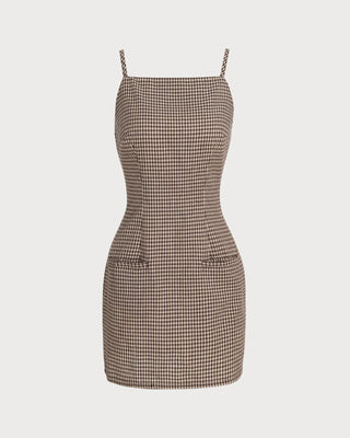 Vestido Mini de Cuadros Gingham Marrón