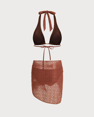 Conjunto de Tres Piezas Marrón Jacquard