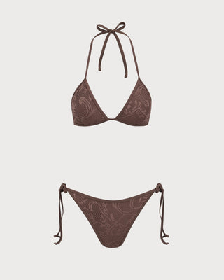 Bikini Halter Texturizado Marrón