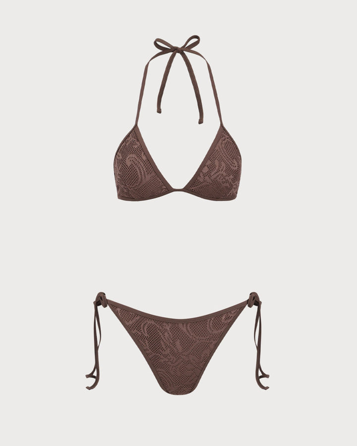 Bikini Halter Texturizado Marrón