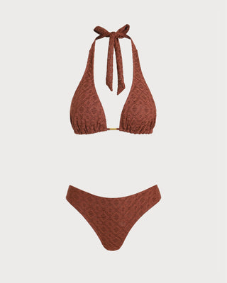 Conjunto de Tres Piezas Marrón Jacquard