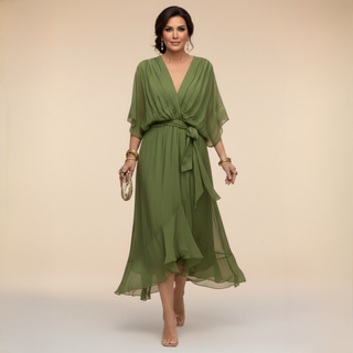 Isabella | VESTIDO DE CHIFFON CON ESCOTE EN V