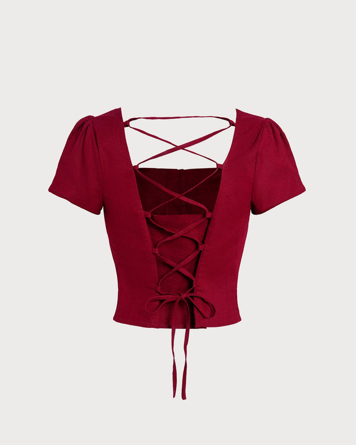 Blusa Roja de Cuello Cuadrado con Lazo Cruzado