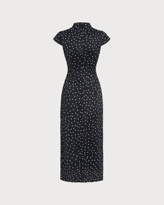 Vestido Midi de Lunares con Cuello Mandarin
