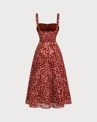 Vestido Midi Deslizante Floral Color Vino