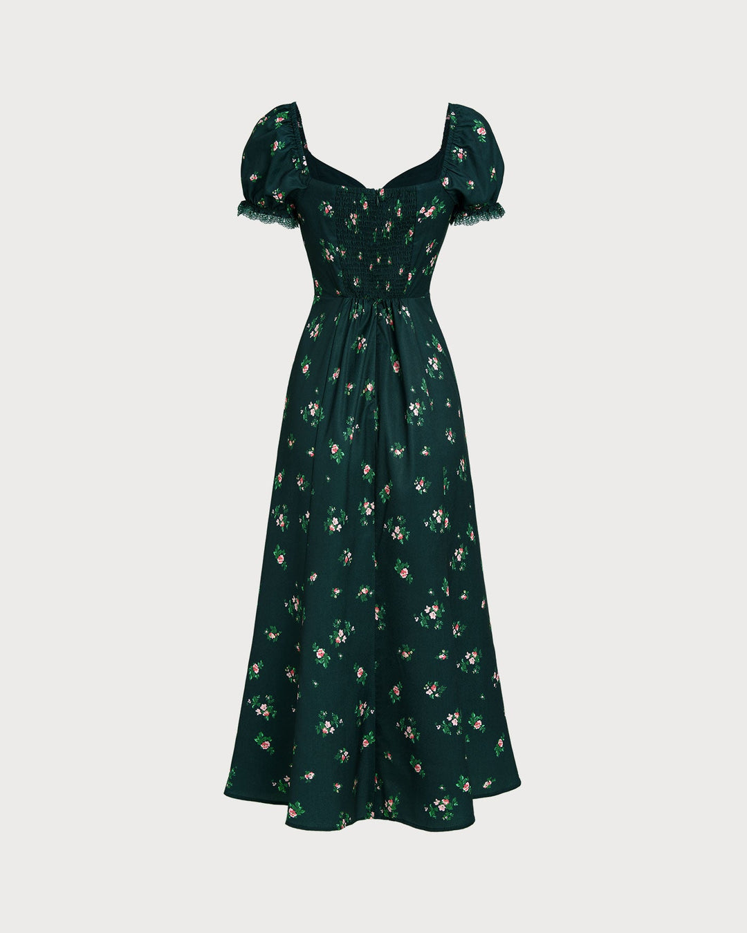 Vestido Midi Floral con Mangas Abullonadas Verdes