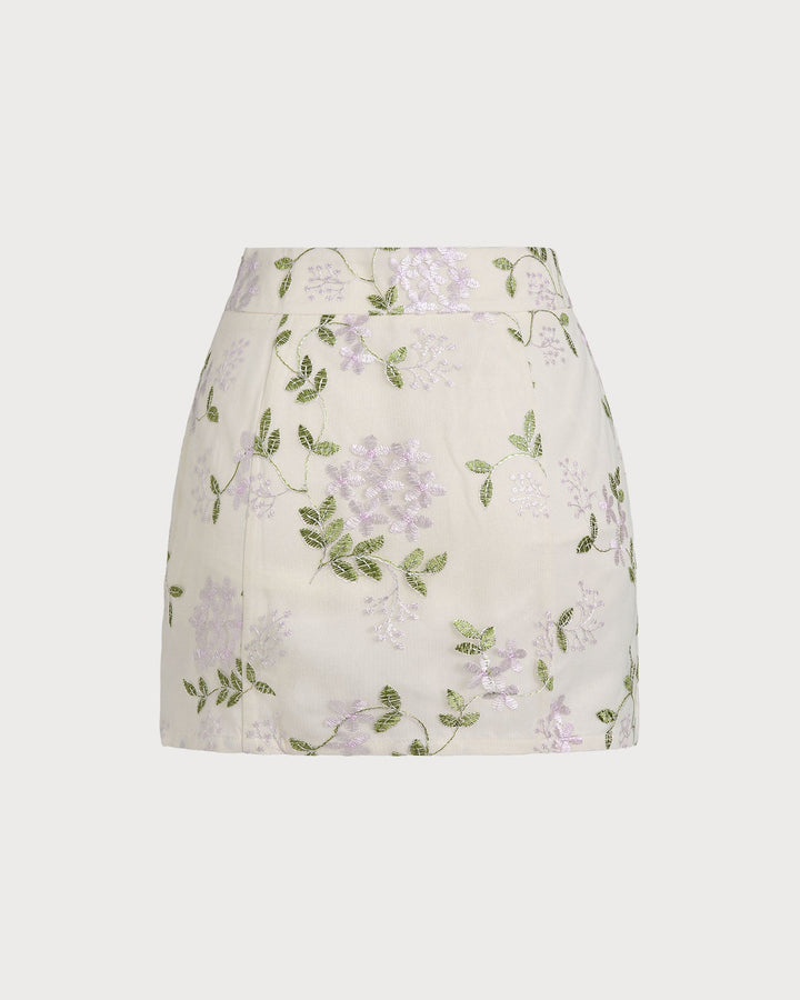 Falda Mini Recta Floral Beige