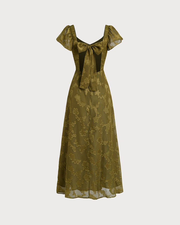 Vestido Maxi Jacquard Verde Corazón