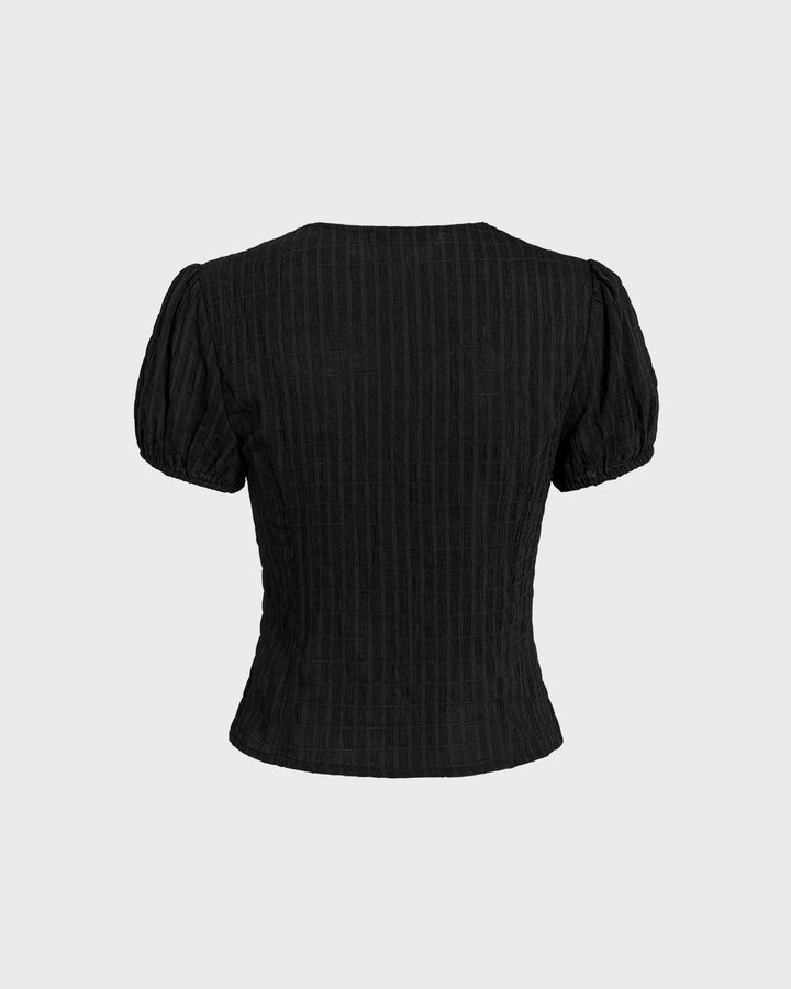 Blusa de Botones de Encaje Jacquard Negra