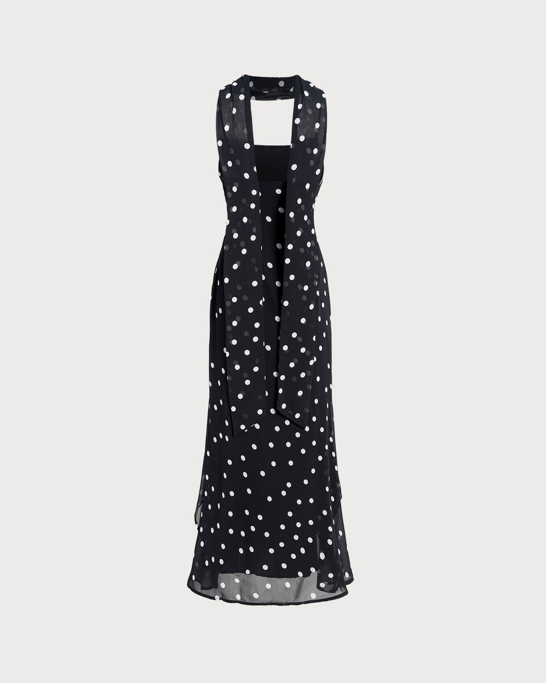 Vestido Maxi de Tirantes con Lunares Negros