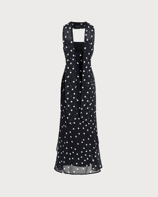 Vestido Maxi de Tirantes con Lunares Negros