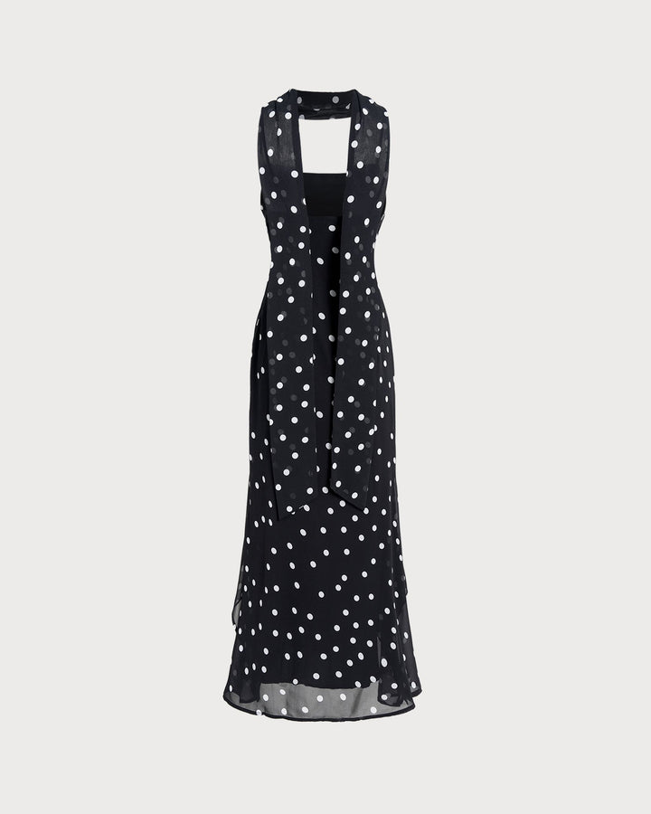 Vestido Maxi de Tirantes con Lunares Negros