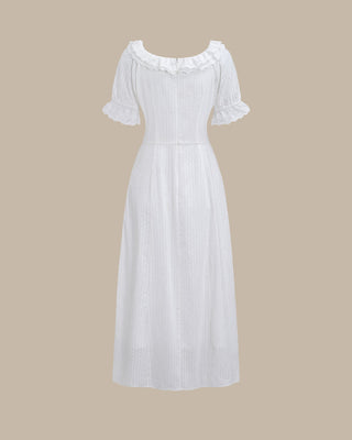 Vestido Maxi de Manga Abullonada con Bordado Blanco
