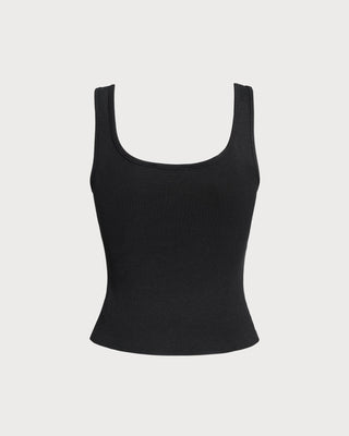 La Camiseta Sin Mangas de Punto Acanalado Negra