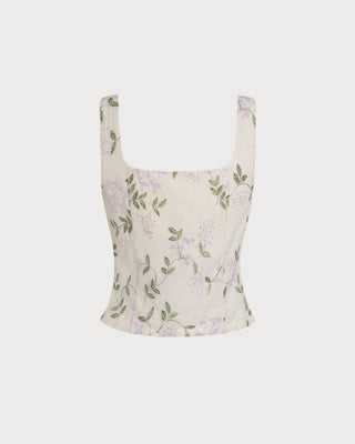 Top Sin Mangas Floral Beige