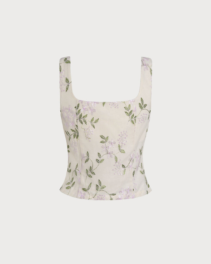 Top Sin Mangas Floral Beige