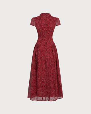 Vestido Maxi Floral de Manga Corta Roja