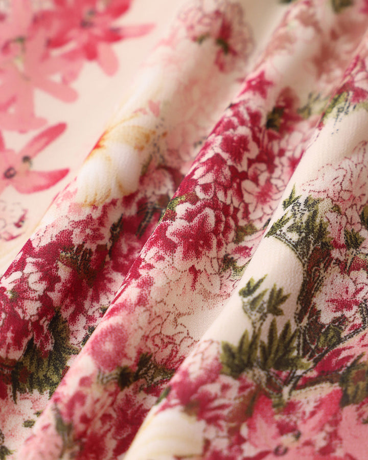 Vestido Midi con Volantes y Tirantes de Flores Rosadas